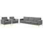 Loft Gold Stainless Steel Leg Performance Velvet 3 Piece Set, Velvet, Steel, Gold Grey Gray, 19208