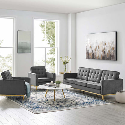 Loft Gold Stainless Steel Leg Performance Velvet 3 Piece Set, Velvet, Steel, Gold Grey Gray, 19208