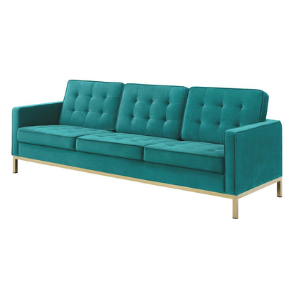 Loft Gold Stainless Steel Leg Performance Velvet 3 Piece Set, Velvet, Steel, Gold Teal Blue, 19210
