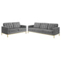 Loft Gold Stainless Steel Leg Performance Velvet Sofa and Loveseat Set, Velvet, Steel, Gold Grey Gray, 19211