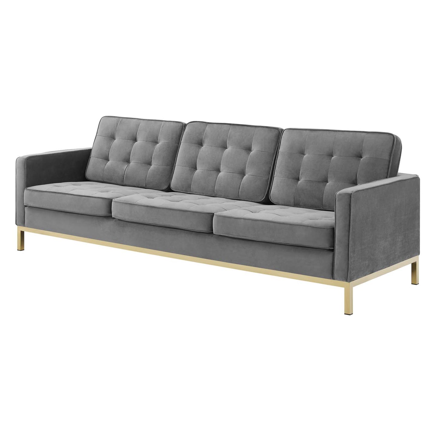Loft Gold Stainless Steel Leg Performance Velvet Sofa and Loveseat Set, Velvet, Steel, Gold Grey Gray, 19211