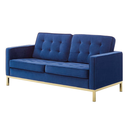 Loft Gold Stainless Steel Leg Performance Velvet Sofa and Loveseat Set, Velvet, Steel, Gold Blue Navy, 19212