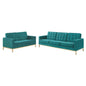 Loft Gold Stainless Steel Leg Performance Velvet Sofa and Loveseat Set, Velvet, Steel, Gold Teal Blue, 19213