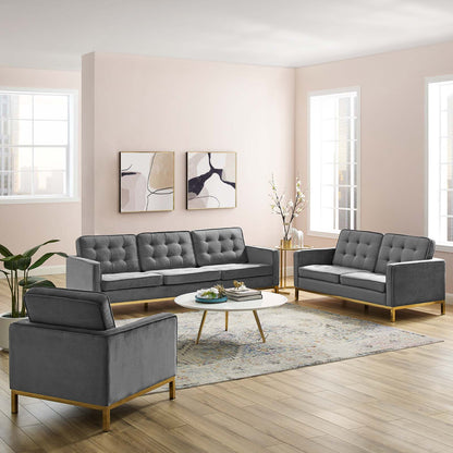 Loft Gold Stainless Steel Leg Performance Velvet 3 Piece Set, Velvet, Steel, Gold Grey Gray, 19214