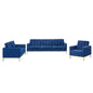 Loft Gold Stainless Steel Leg Performance Velvet 3 Piece Set, Velvet, Steel, Gold Blue Navy, 19215