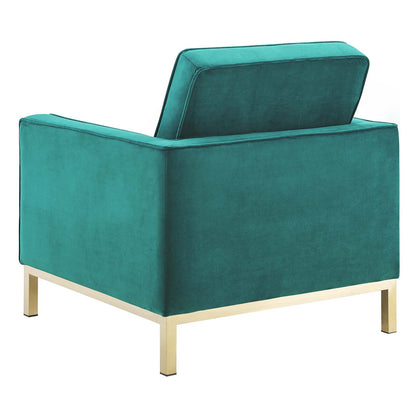 Loft Gold Stainless Steel Leg Performance Velvet 3 Piece Set, Velvet, Steel, Gold Teal Blue, 19216