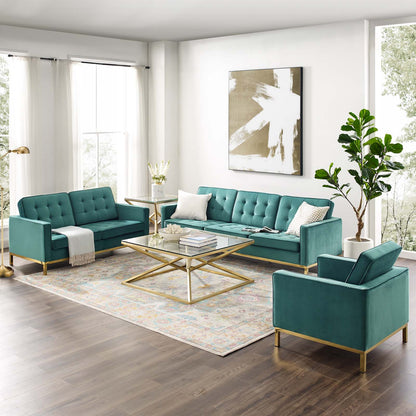Loft Gold Stainless Steel Leg Performance Velvet 3 Piece Set, Velvet, Steel, Gold Teal Blue, 19216