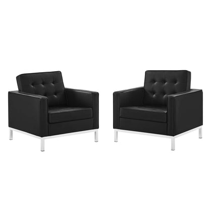 Loft Tufted Upholstered Faux Leather Armchair Set of 2, Faux Leather, Silver Black, 19217