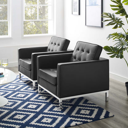 Loft Tufted Upholstered Faux Leather Armchair Set of 2, Faux Leather, Silver Black, 19217