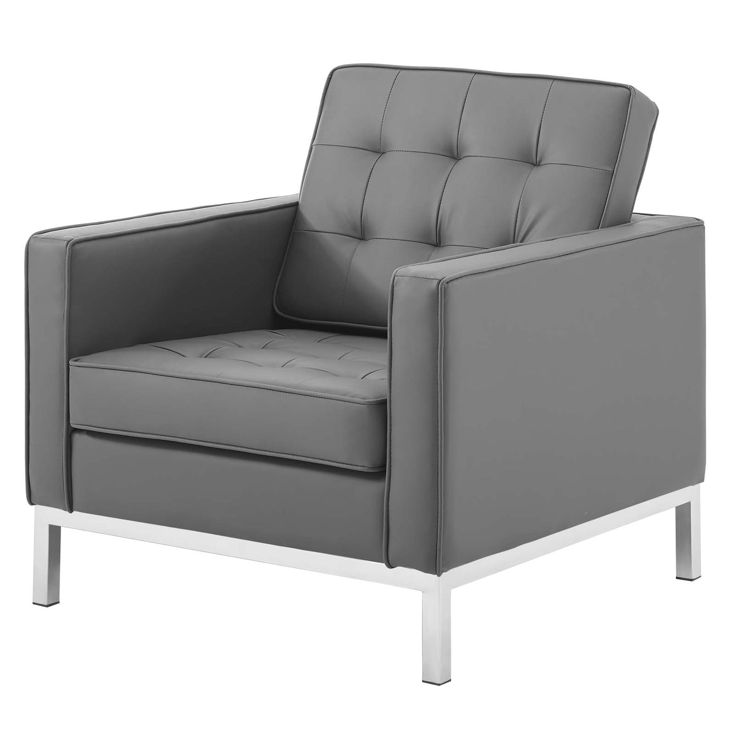 Loft Tufted Upholstered Faux Leather Armchair Set of 2, Faux Leather, Silver Grey Gray, 19218