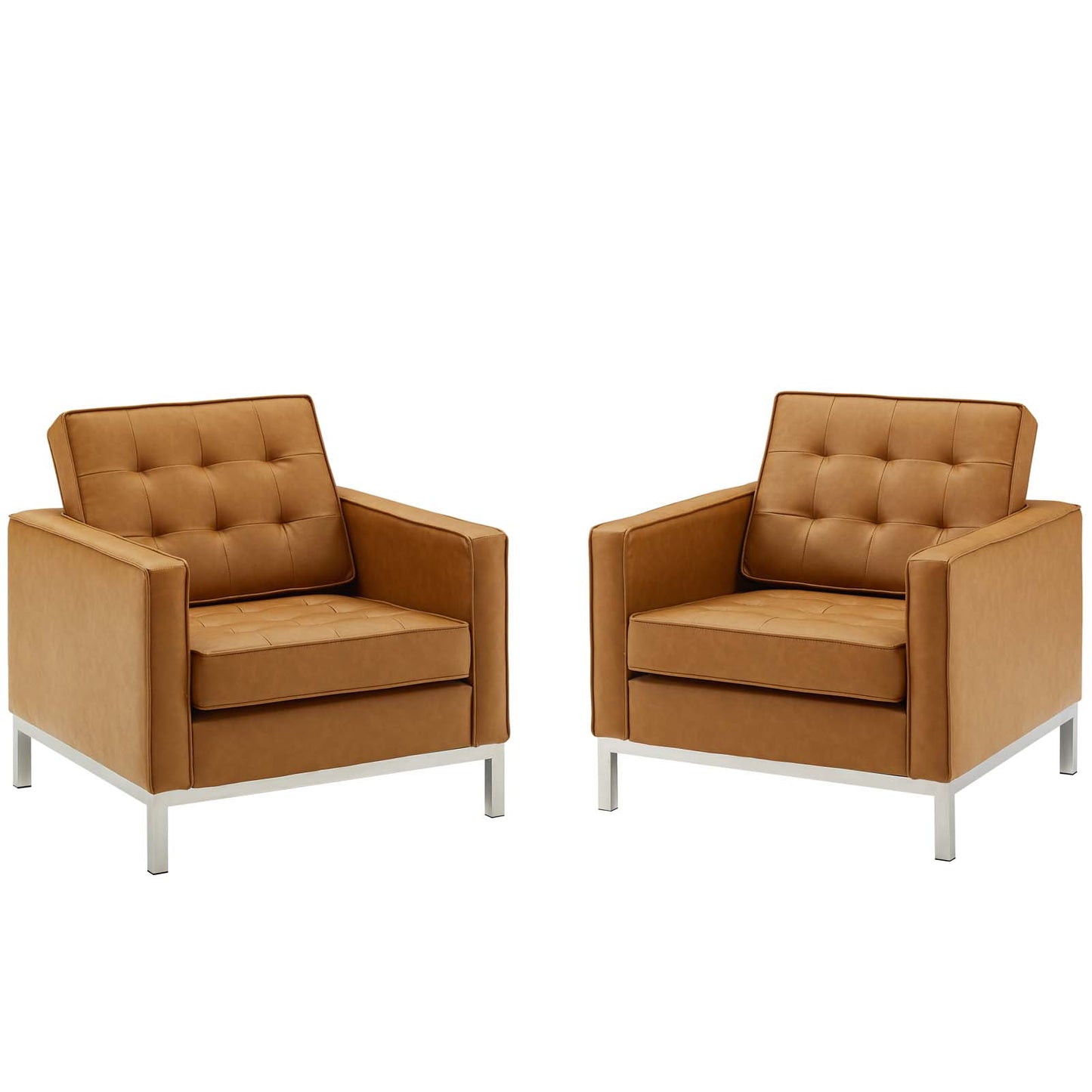 Loft Tufted Upholstered Faux Leather Armchair Set of 2, Faux Leather, Silver Tan, 19220