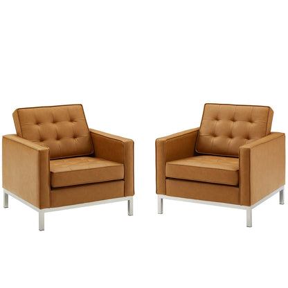 Loft Tufted Upholstered Faux Leather Armchair Set of 2, Faux Leather, Silver Tan, 19220