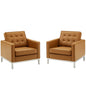 Loft Tufted Upholstered Faux Leather Armchair Set of 2, Faux Leather, Silver Tan, 19220