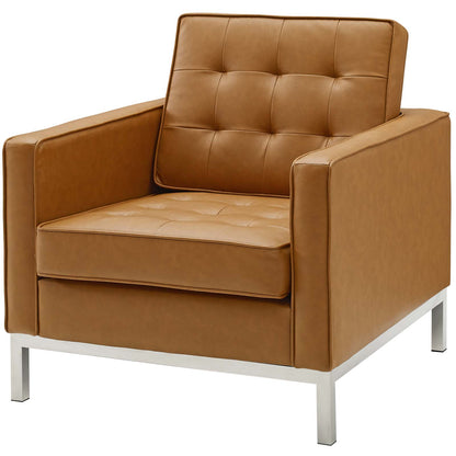 Loft Tufted Upholstered Faux Leather Armchair Set of 2, Faux Leather, Silver Tan, 19220