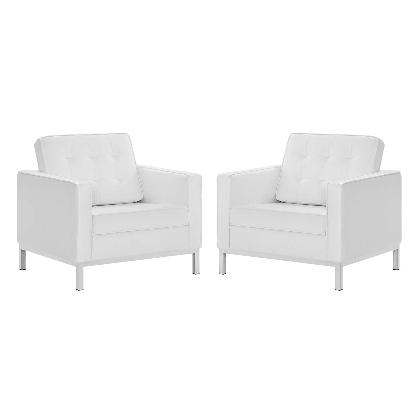 Loft Tufted Upholstered Faux Leather Armchair Set of 2, Faux Leather, Silver White, 19221