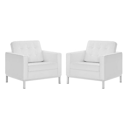 Loft Tufted Upholstered Faux Leather Armchair Set of 2, Faux Leather, Silver White, 19221