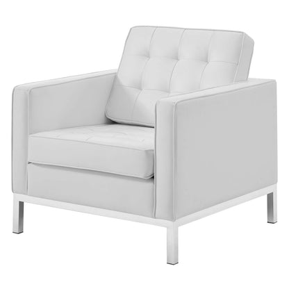 Loft Tufted Upholstered Faux Leather Armchair Set of 2, Faux Leather, Silver White, 19221