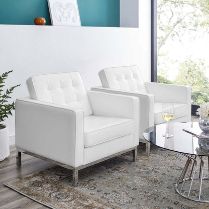 Loft Tufted Upholstered Faux Leather Armchair Set of 2, Faux Leather, Silver White, 19221