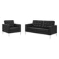 Loft Tufted Upholstered Faux Leather Loveseat and Armchair Set, Faux Leather, Silver Black, 19222