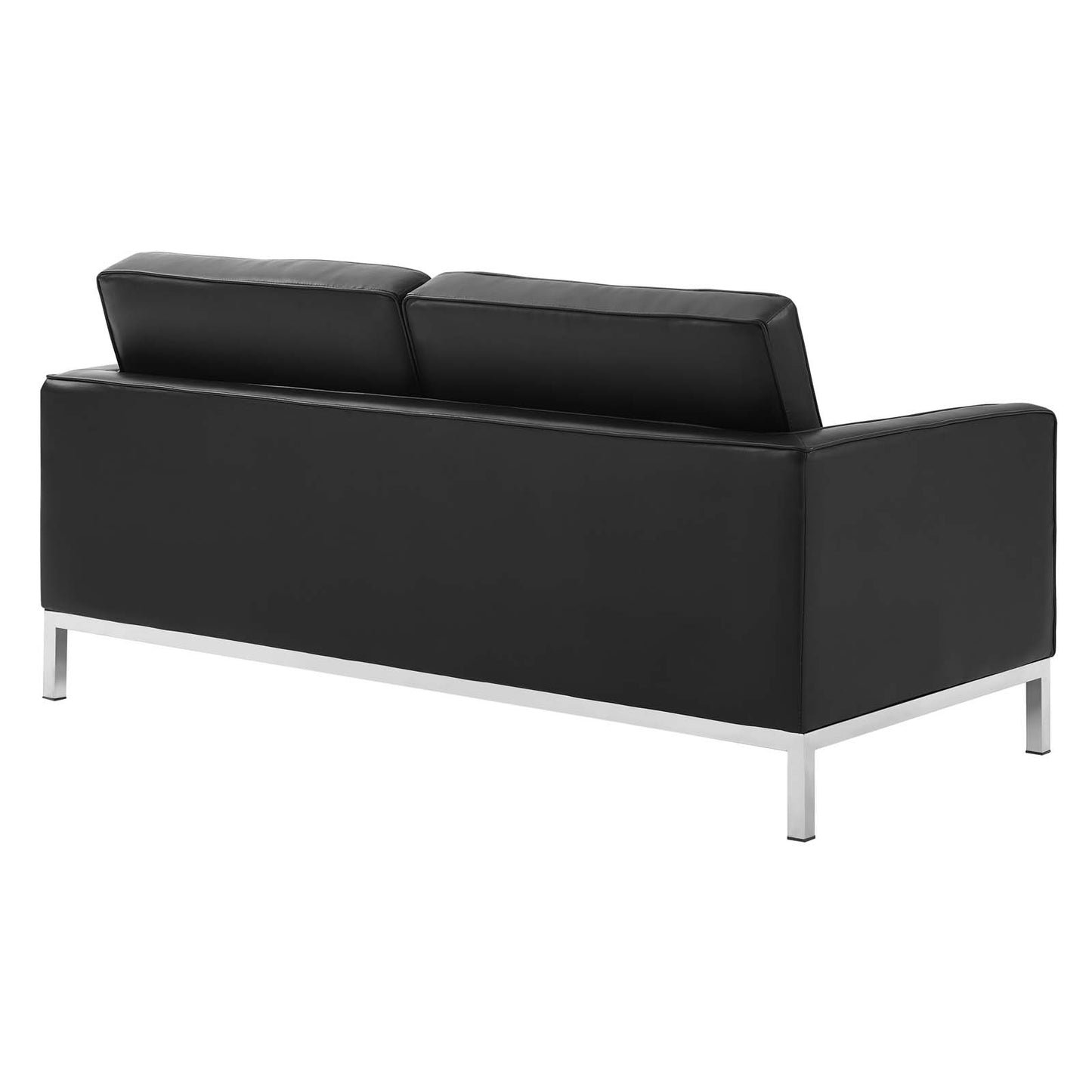 Loft Tufted Upholstered Faux Leather Loveseat and Armchair Set, Faux Leather, Silver Black, 19222