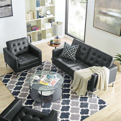 Loft Tufted Upholstered Faux Leather Loveseat and Armchair Set, Faux Leather, Silver Black, 19222