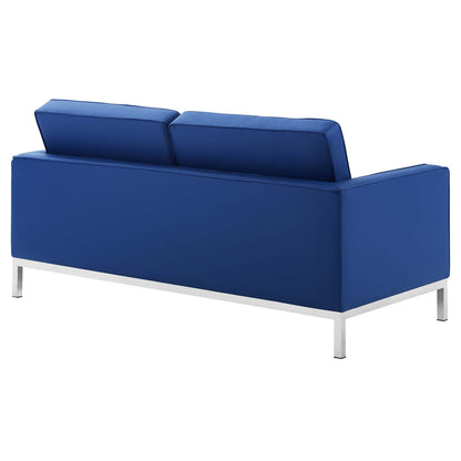 Loft Tufted Upholstered Faux Leather Loveseat and Armchair Set, Faux Leather, Silver Blue Navy, 19224