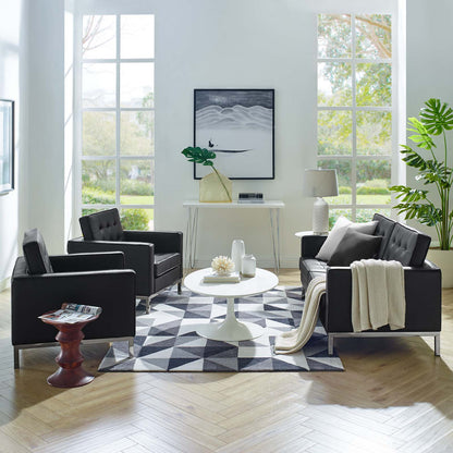 Loft 3 Piece Tufted Upholstered Faux Leather Set, Faux Leather, Silver Black, 19227