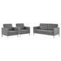 Loft 3 Piece Tufted Upholstered Faux Leather Set, Faux Leather, Silver Grey Gray, 19228