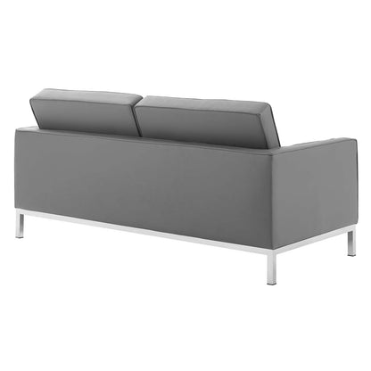 Loft 3 Piece Tufted Upholstered Faux Leather Set, Faux Leather, Silver Grey Gray, 19228