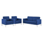 Loft 3 Piece Tufted Upholstered Faux Leather Set, Faux Leather, Silver Blue Navy, 19229