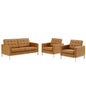 Loft 3 Piece Tufted Upholstered Faux Leather Set, Faux Leather, Silver Tan, 19230