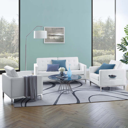 Loft 3 Piece Tufted Upholstered Faux Leather Set, Faux Leather, Silver White, 19231