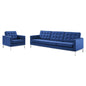 Loft Tufted Upholstered Faux Leather Sofa and Armchair Set, Faux Leather, Silver Blue Navy, 19234