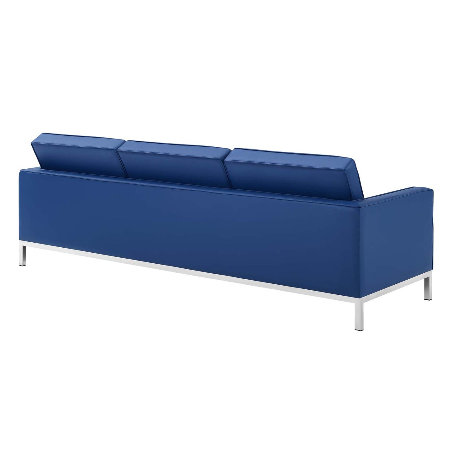 Loft Tufted Upholstered Faux Leather Sofa and Armchair Set, Faux Leather, Silver Blue Navy, 19234
