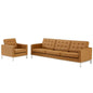 Loft Tufted Upholstered Faux Leather Sofa and Armchair Set, Faux Leather, Silver Tan, 19235