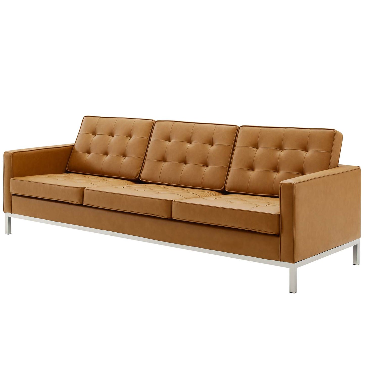 Loft Tufted Upholstered Faux Leather Sofa and Armchair Set, Faux Leather, Silver Tan, 19235