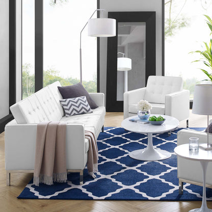 Loft Tufted Upholstered Faux Leather Sofa and Armchair Set, Faux Leather, Silver White, 19236