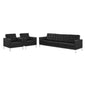 Loft 3 Piece Tufted Upholstered Faux Leather Set, Faux Leather, Silver Black, 19237
