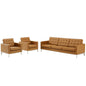 Loft 3 Piece Tufted Upholstered Faux Leather Set, Faux Leather, Silver Tan, 19240