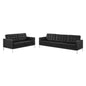 Loft Tufted Upholstered Faux Leather Sofa and Loveseat Set, Faux Leather, Silver Black, 19242
