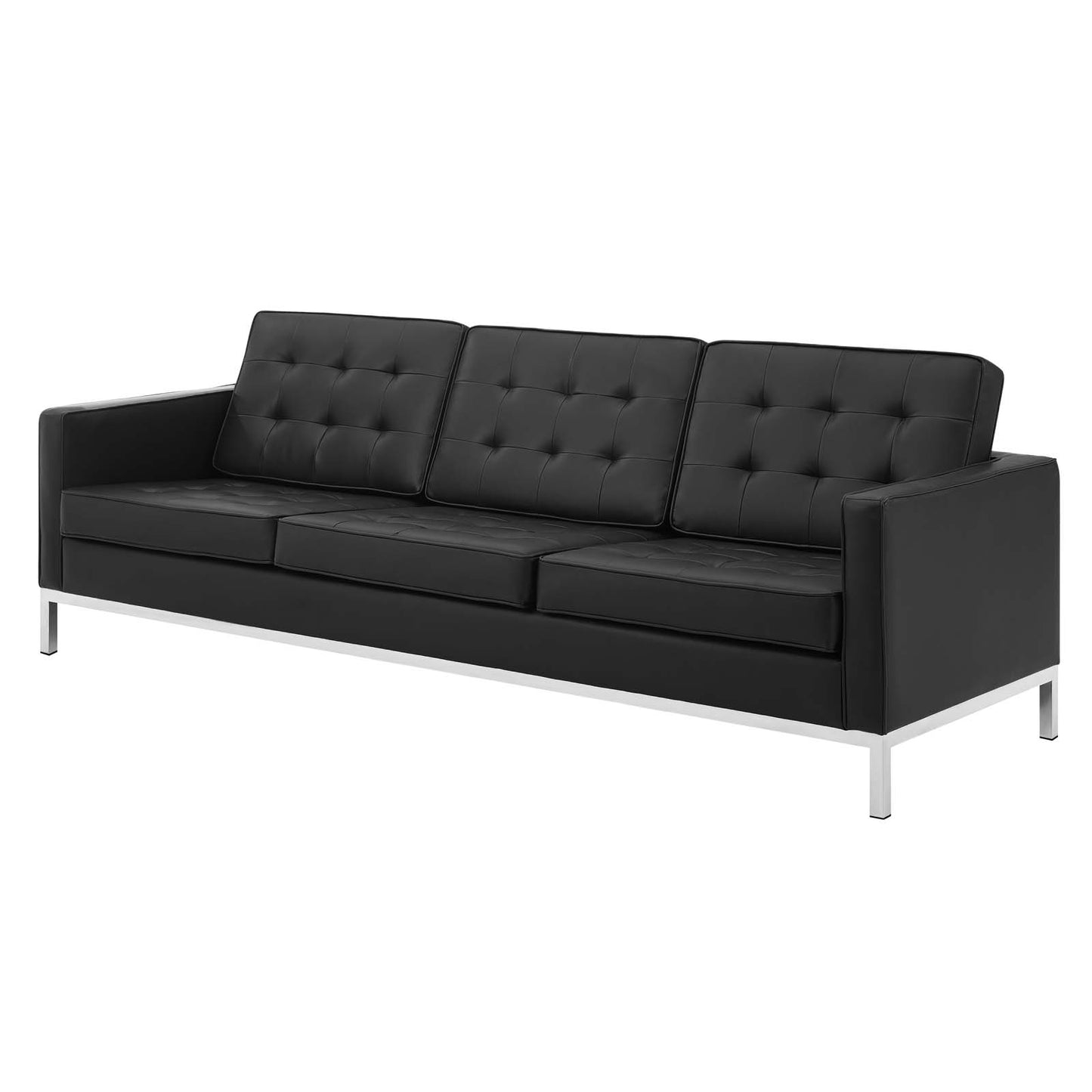 Loft Tufted Upholstered Faux Leather Sofa and Loveseat Set, Faux Leather, Silver Black, 19242
