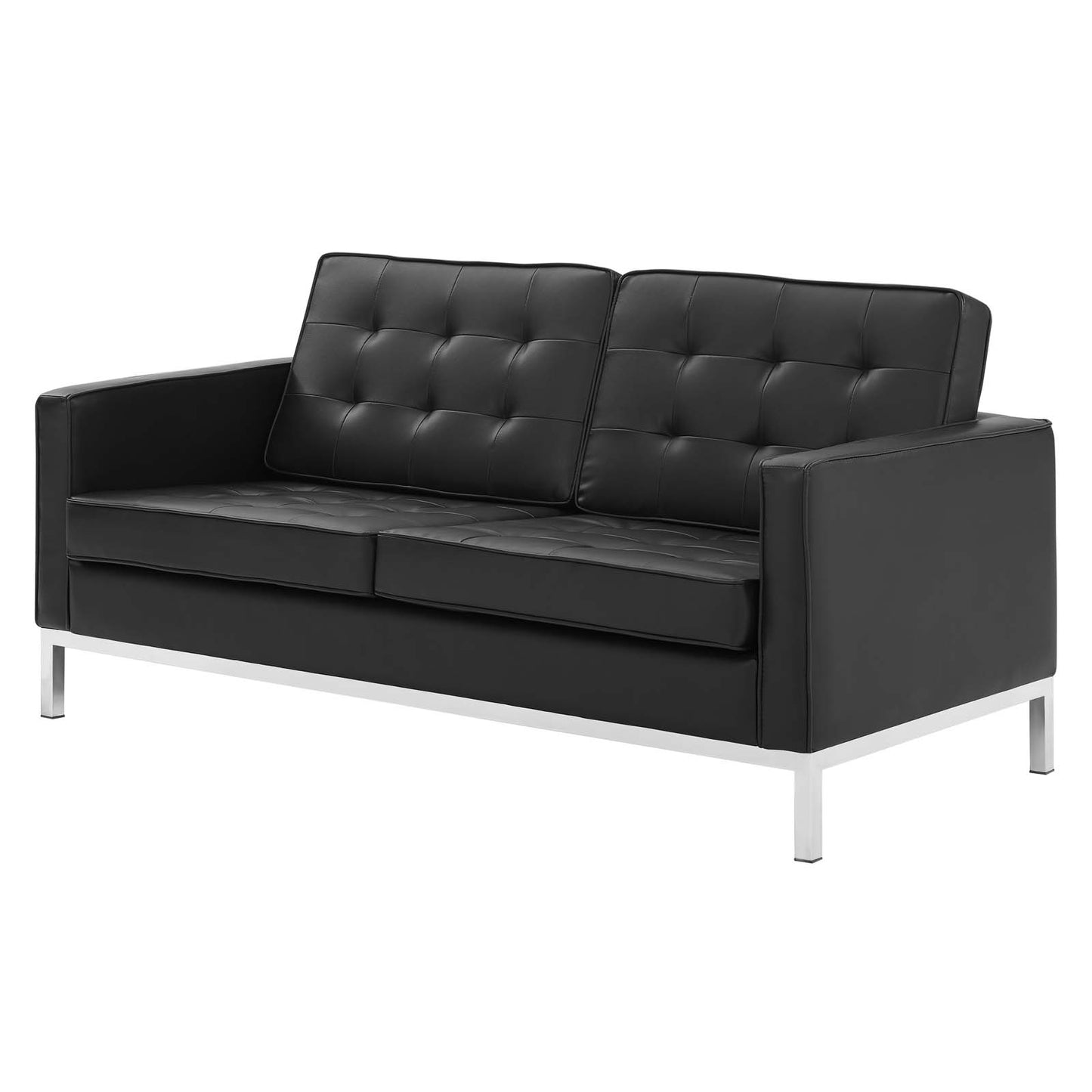 Loft Tufted Upholstered Faux Leather Sofa and Loveseat Set, Faux Leather, Silver Black, 19242
