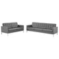 Loft Tufted Upholstered Faux Leather Sofa and Loveseat Set, Faux Leather, Silver Grey Gray, 19243