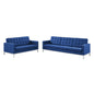 Loft Tufted Upholstered Faux Leather Sofa and Loveseat Set, Faux Leather, Silver Blue Navy, 19244