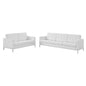 Loft Tufted Upholstered Faux Leather Sofa and Loveseat Set, Faux Leather, Silver White, 19246