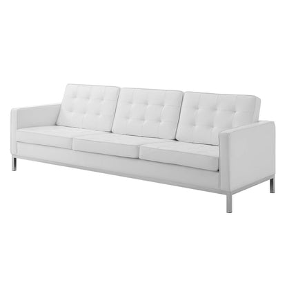 Loft Tufted Upholstered Faux Leather Sofa and Loveseat Set, Faux Leather, Silver White, 19246