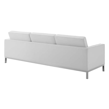 Loft Tufted Upholstered Faux Leather Sofa and Loveseat Set, Faux Leather, Silver White, 19246