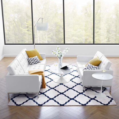 Loft Tufted Upholstered Faux Leather Sofa and Loveseat Set, Faux Leather, Silver White, 19246