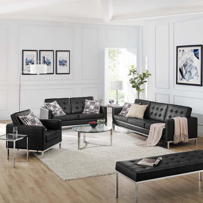 Loft Tufted Upholstered Faux Leather 3 Piece Set, Faux Leather, Silver Black, 19247