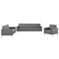 Loft Tufted Upholstered Faux Leather 3 Piece Set, Faux Leather, Silver Grey Gray, 19248